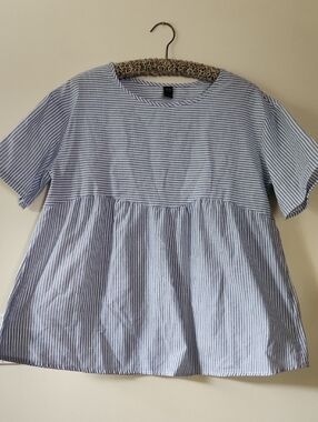 Striped Short-Sleeve Babydoll Top - Blue